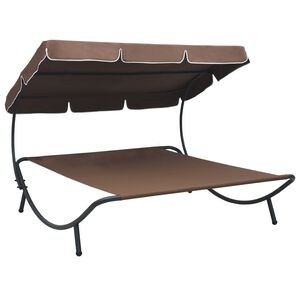vidaXL Espregui&ccedil;adeira com toldo castanho
