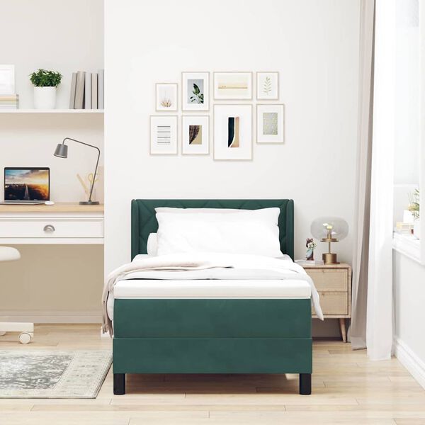 vidaXL Cama Box com colch&atilde;o Verde Escuro 190 x 90 cm Veludo