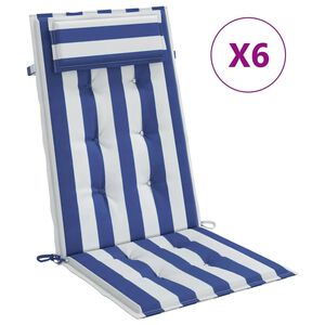 vidaXL Almofad&otilde;es cadeira encosto alto 6 pcs tecido oxford azul/branco