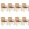 vidaXL Cadeiras de jardim empih&aacute;veis c/ almofad&otilde;es 8 pcs teca maci&ccedil;a