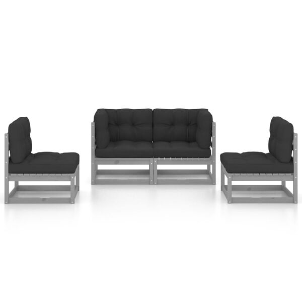 vidaXL 4 pcs conjunto lounge de jardim c/ almofad&otilde;es pinho maci&ccedil;o