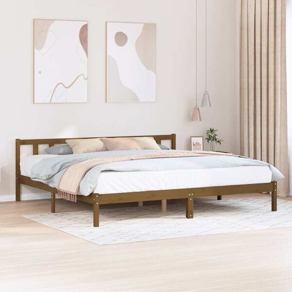 vidaXL Estrutura de cama 200x200 cm pinho maciço castanho mel