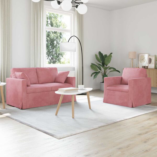 vidaXL Conjunto de Sof&aacute;s 2 pcs Rosa 138 x 78 x 80 cm Veludo