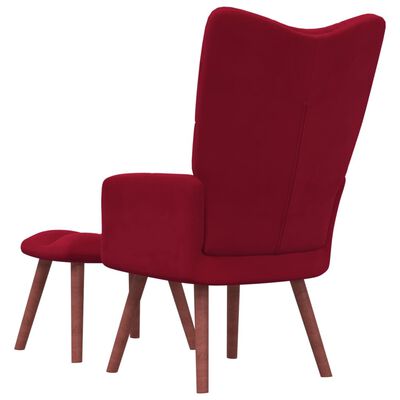 vidaXL Cadeira de descanso com banco veludo vermelho tinto