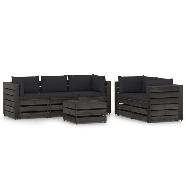 vidaXL 6 pcs conj. lounge jardim + almofad&otilde;es madeira impreg. cinzento