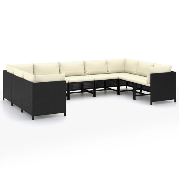 vidaXL 9 pcs conjunto lounge de jardim c/ almofad&otilde;es vime PE preto