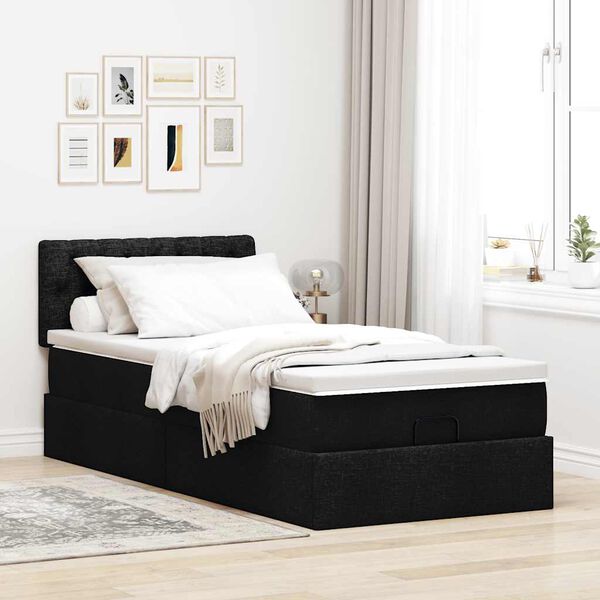 vidaXL Cama otomana com colch&atilde;o 90x200 cm tecido preto