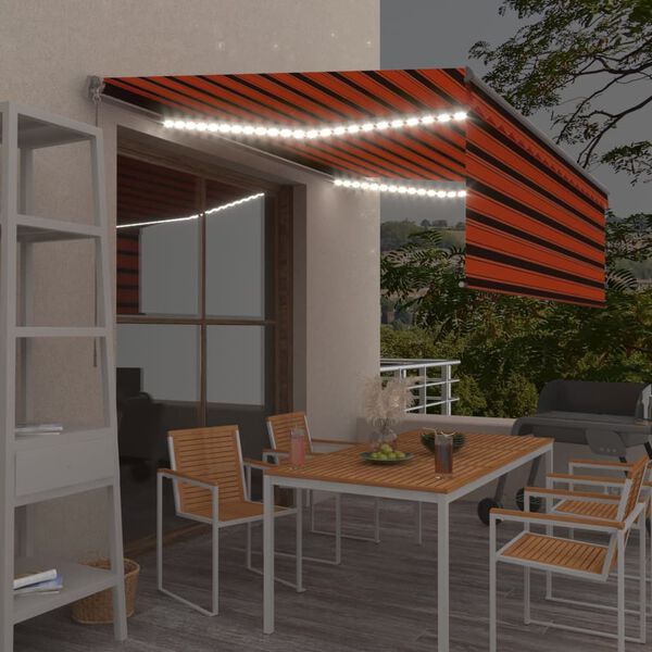 vidaXL Toldo retr&aacute;til manual com estore/LED 4x3 m laranja e castanho