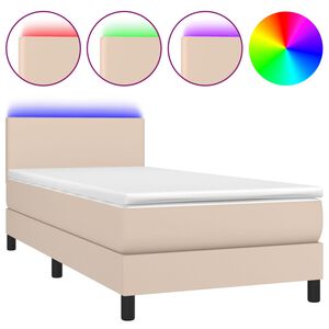 vidaXL Cama box spring c/ colch&atilde;o/LED 90x200cm couro artif. cappuccino