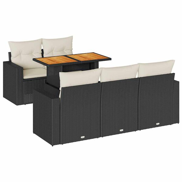 vidaXL 6 pcs conjunto sof&aacute;s de jardim c/ almofad&otilde;es vime PE preto