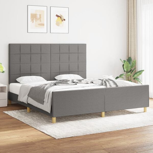 vidaXL Estrutura de cama sem colch&atilde;o 180x200 cm tecido cinzento-escuro