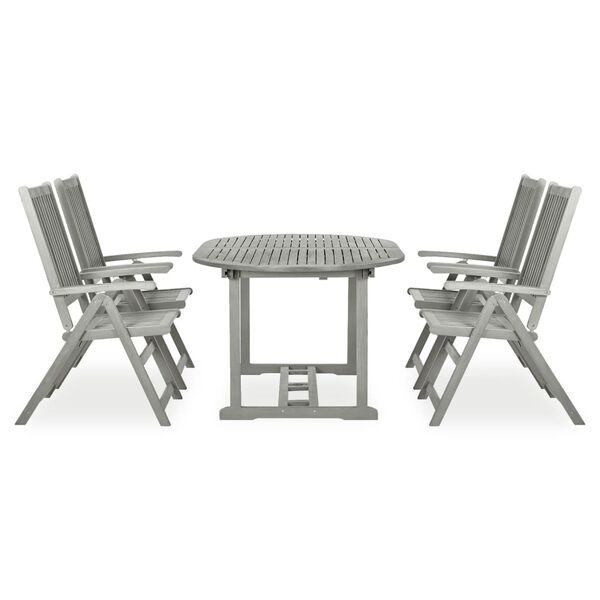vidaXL Conjunto de jantar de jardim com 5 pe&ccedil;as (150-200) x 100 cm em madeira de ac&aacute;cia maci&ccedil;a cinza