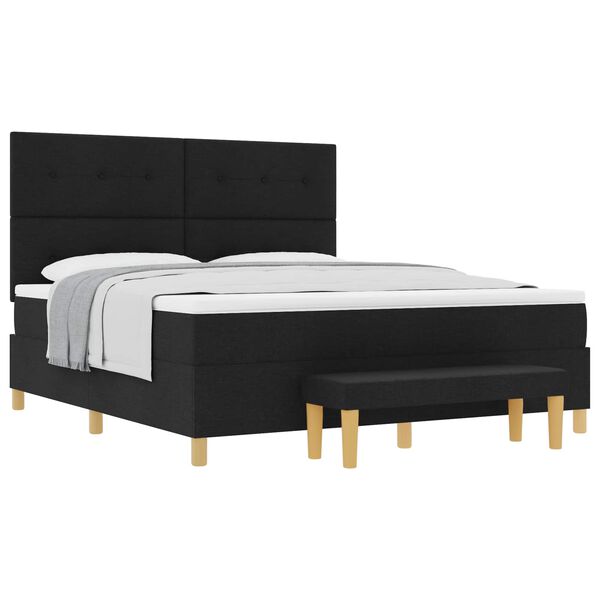 vidaXL Cama Box com colch&atilde;o com cabeceira Preto 180 x 200 cm tecido