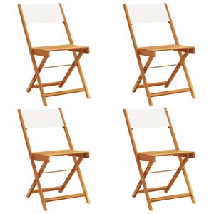 vidaXL Conjunto de 4 cadeiras dobr&aacute;veis em tecido branco creme e madeira maci&ccedil;a.