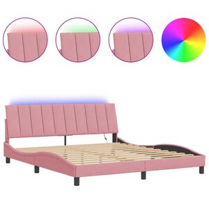 vidaXL Estrutura de cama com LED sem colch&atilde;o Hanko 180x200 cm veludo rosa