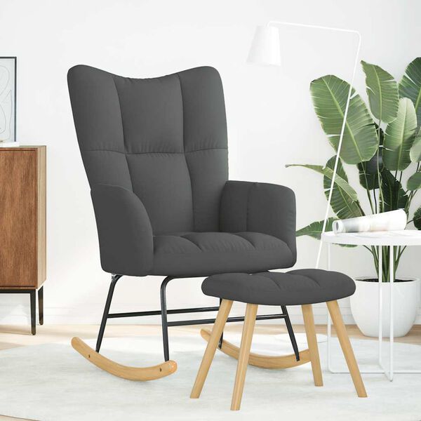 vidaXL Cadeira de baloi&ccedil;o com banco p/ p&eacute;s tecido cinzento-escuro