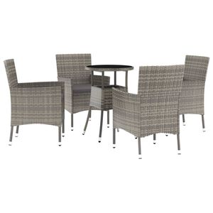 vidaXL 5 pcs conjunto bistr&ocirc; de jardim c/ almofad&otilde;es vime PE cinza