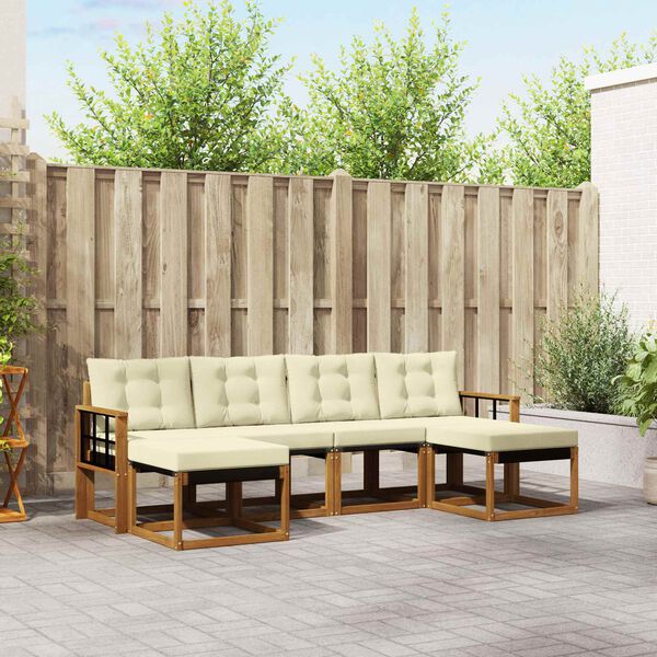 vidaXL Conjunto de Sof&aacute;s para Exterior 6 pcs Natural e Creme