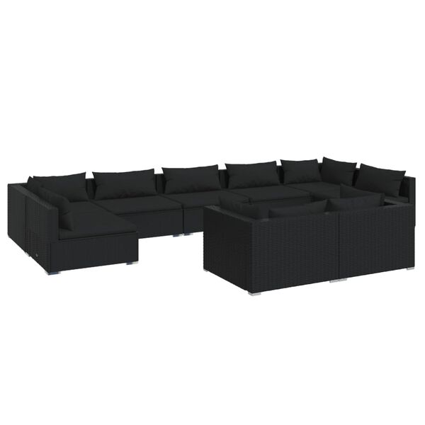 vidaXL 9 pcs conjunto lounge de jardim c/ almofad&otilde;es vime PE preto