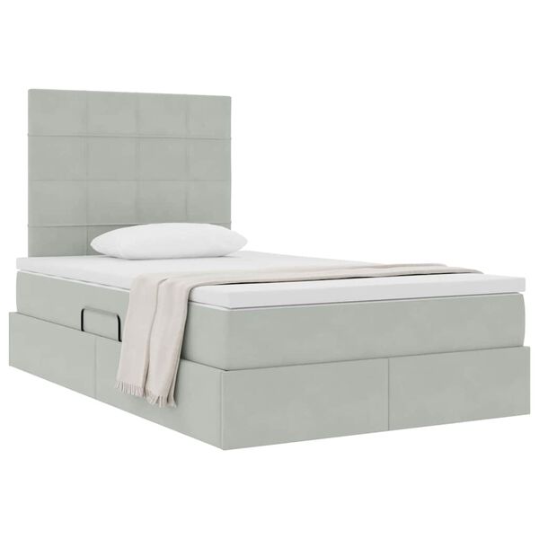 vidaXL Cama com arruma&ccedil;&atilde;o e colch&atilde;o Cinzento-claro 120 x 190 cm Veludo