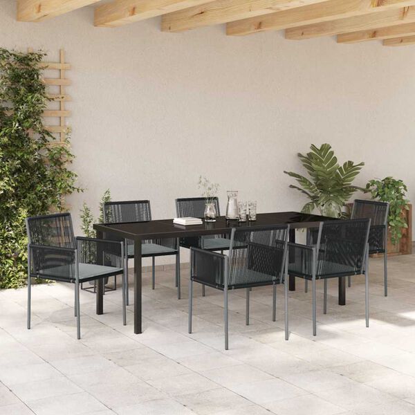 vidaXL Conjunto de Jantar para Jardim 7 pcs Preto Rattan de PE