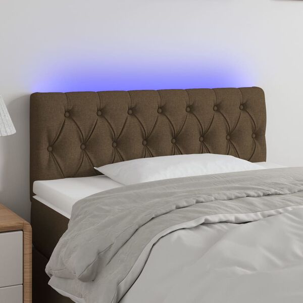 vidaXL Cabeceira de cama c/ luzes LED tecido 90x7x78/88 cm castanho