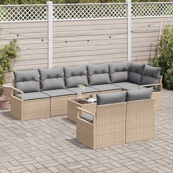 vidaXL Conjunto de Sof&aacute; de Jardim 9 pcs Bege e Cinza Claro vime PE
