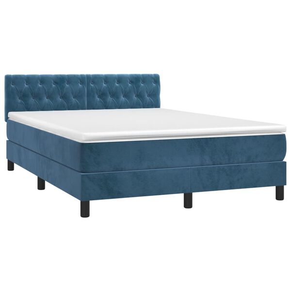 vidaXL Cama box spring c/ colch&atilde;o/LED 140x190 cm veludo azul-escuro