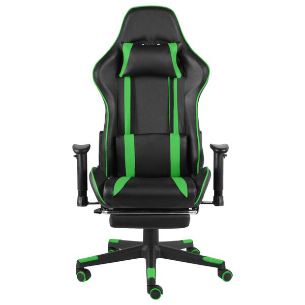 vidaXL Cadeira de gaming girat&oacute;ria com apoio de p&eacute;s PVC verde