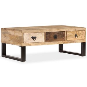 vidaXL Mesa de centro 3 gavetas madeira mangueira maci&ccedil;a 90x50x35 cm