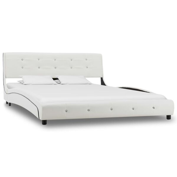 vidaXL Cama com colch&atilde;o 140x200cm couro artificial branco