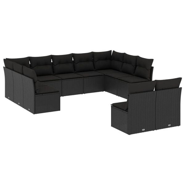 vidaXL 11 pcs conjunto sof&aacute;s de jardim c/ almofad&otilde;es vime PE preto