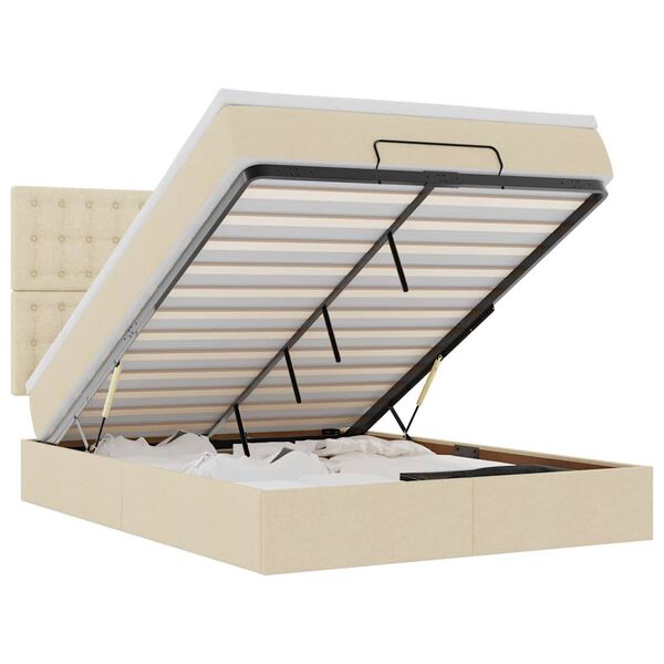 vidaXL Estrutura de cama otomana com creme de colch&atilde;o 140x190cm tecido