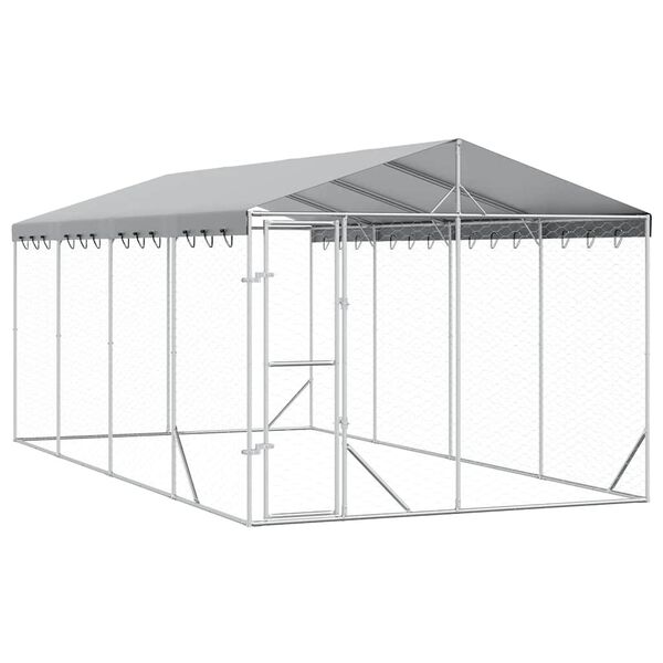 vidaXL Canil de exterior com teto 3x6x2,5 m a&ccedil;o galvanizado prateado