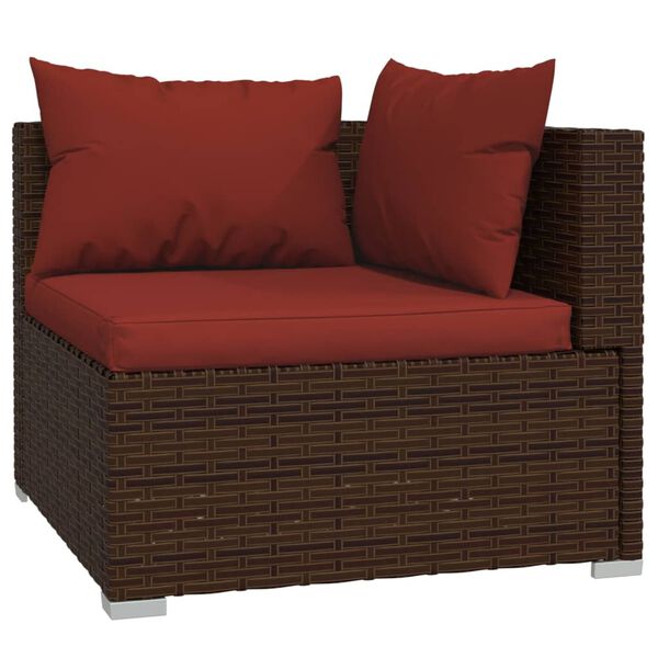 vidaXL 6 pcs conjunto lounge jardim c/ almofad&otilde;es vime PE castanho