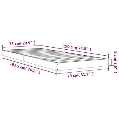 vidaXL Estrutura de cama de solteiro pequena 75x190 cm pinho maciço