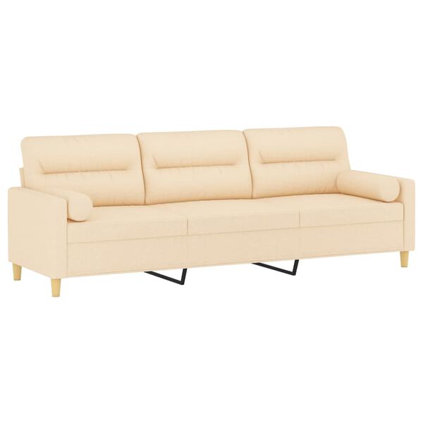 vidaXL Sof&aacute; 3 lugares c/ almofadas/almofad&otilde;es 210 cm tecido cor creme