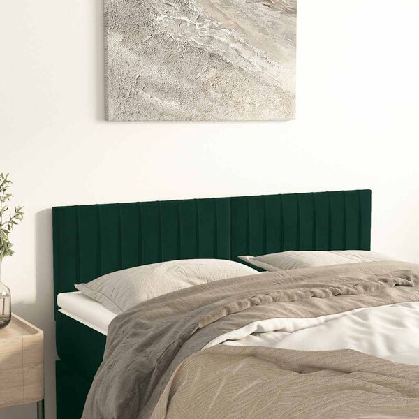 vidaXL Cabeceira de cama 2 pcs veludo 72x5x78/88 cm verde-escuro