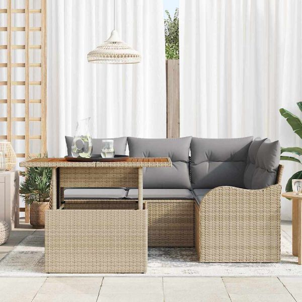 vidaXL Conjunto de Sof&aacute; de Jardim 5 pcs Bege Rattan Sint&eacute;tico