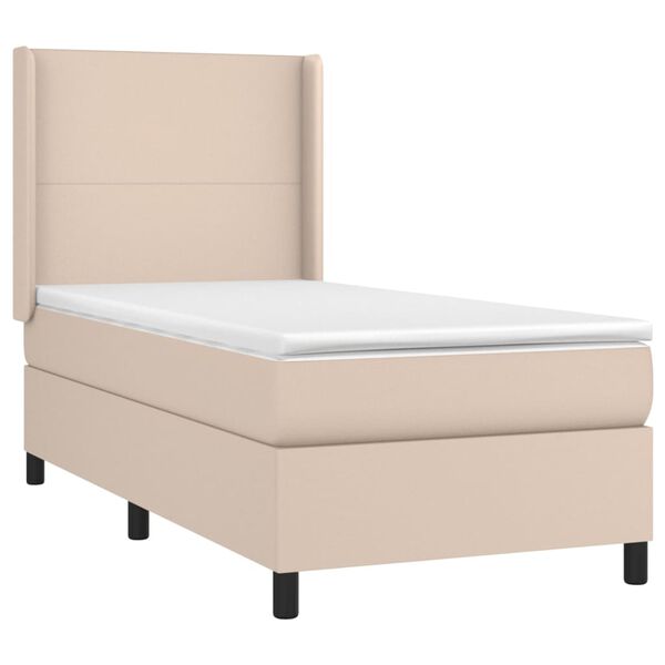 vidaXL Cama com molas/colch&atilde;o 100x200 cm couro artificial cappuccino