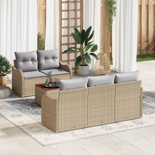 vidaXL Conjunto de Sof&aacute; de Jardim 6 pcs Bege e Cinza Claro vime PE