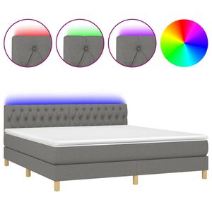 vidaXL Cama box spring c/ colch&atilde;o e LED 180x200 cm tecido cinza-escuro