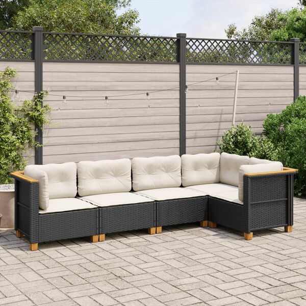 vidaXL 5 pcs conjunto sof&aacute;s de jardim com almofad&otilde;es vime PE preto