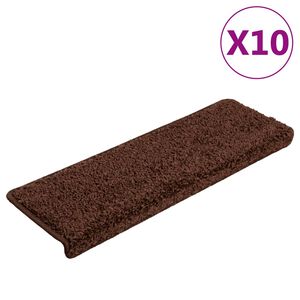 vidaXL Tapetes de escada 10 pe&ccedil;as 65x21x4 cm marrom com borda retangular