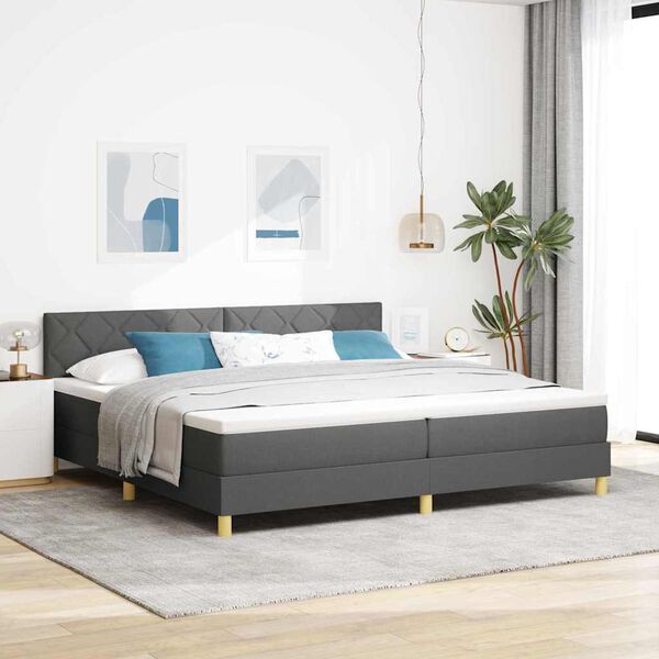 vidaXL Cama Box com colchão Cinzento escuro 200 x 200 cm tecido