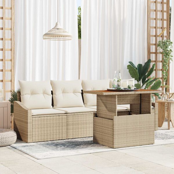 vidaXL Conjunto de Sofá de Jardim 5 pcs Bege Rattan Sintético