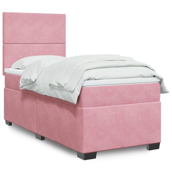 vidaXL Cama com molas/colch&atilde;o 100x200 cm veludo rosa