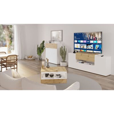 FMD Móvel de TV/Hi-Fi 182x33x70,2 cm carvalho artesanal e branco