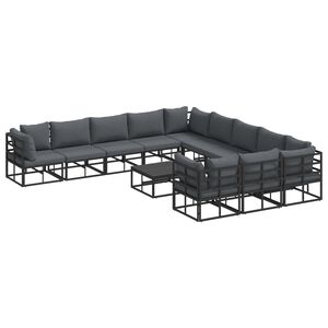 vidaXL Conjunto de Sofá de Jardim com almofada 12 pcs Preto Alumínio