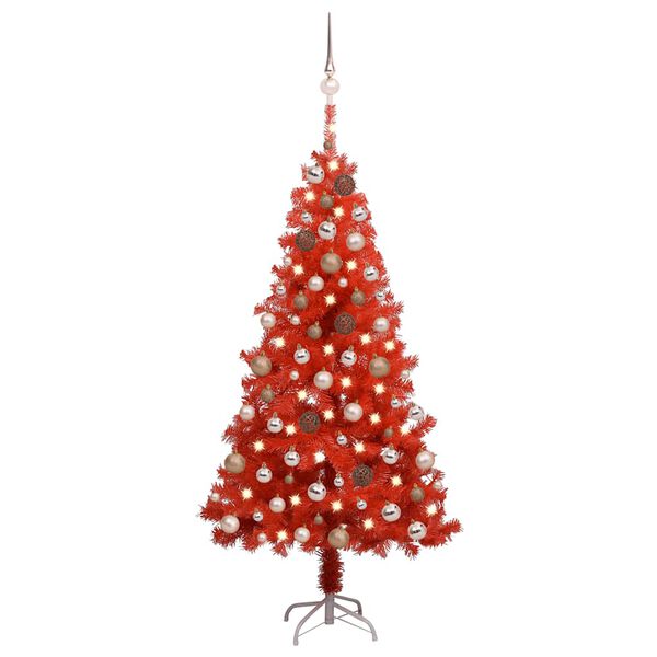 vidaXL &Aacute;rvore Natal artificial pr&eacute;-iluminada c/ bolas PVC vermelho